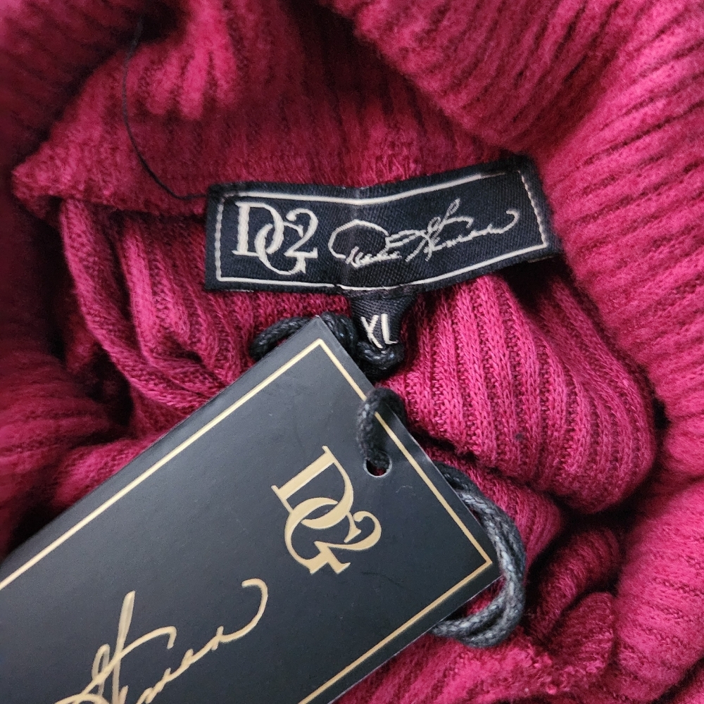 Diane Gilman DR2 Turtleneck Ribbed Cozy Split Front Pullover Top Maroon Sz XL - Picture 5 of 14